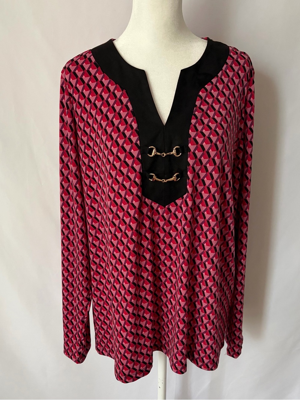 New Susan Graver Liquid Knit & Faux Suede Top w/ Neck Trim Wine Black Large